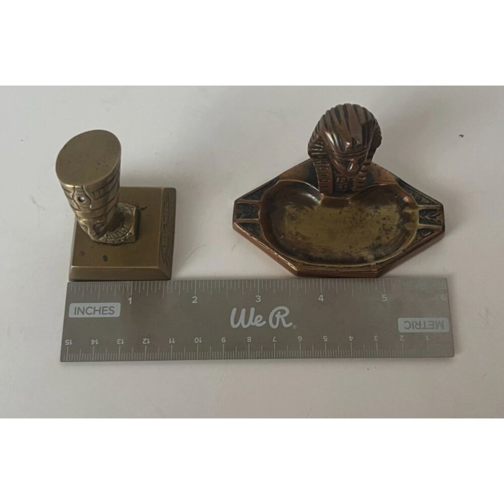 Vintage Egyptian Pharaoh & Queen Brass Figurines Miniature Collectibles - Picture 14 of 15